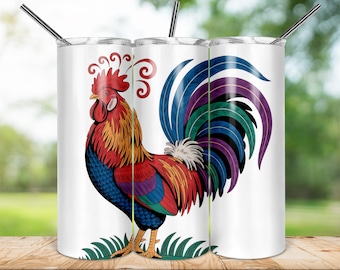 Colorful Rooster Tumbler Sublimation Design: 20oz Skinny Tumbler PNG (Digital Download)