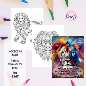 16-Page Proud Tranquil Lions Coloring Pages, Mandala Style, Printable PDF, 8.5x11 Inch, Relaxing and Detailed Designs, Instant Download