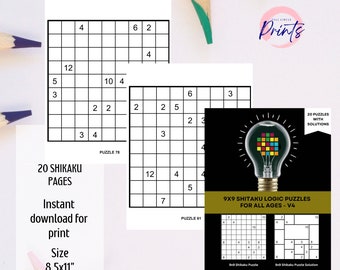 Shikaku Printable Logic Puzzles: 9x9 Grid, 20 Pages (PDF)