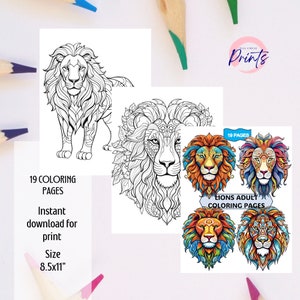 19 Page Proud Tranquil Lions Coloring Pages, Mandala Style, Printable PDF, 8.5x11 Inch, Relaxing and Detailed Designs, Instant Download