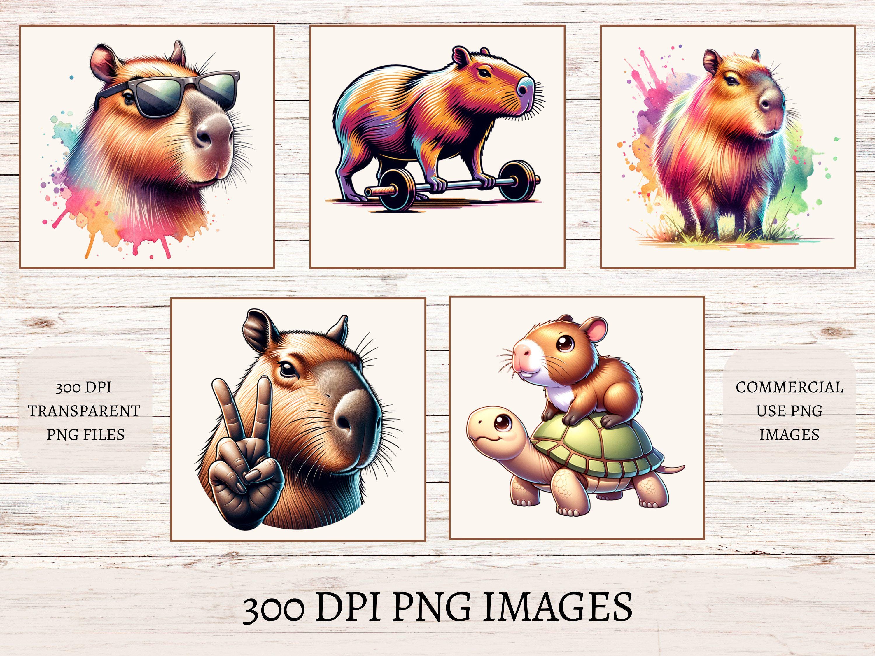 Capybara Riding Turtle and Other Cute Clipart in 5 Image Clipart Bundle ...