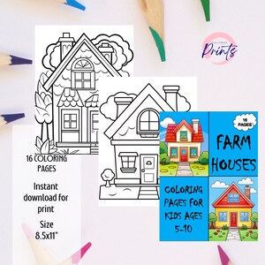 Kids Farmhouses Coloring Book: 16 Whimsical Pages (Printable PDF)