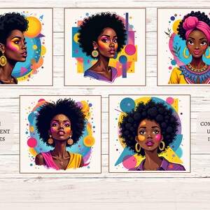 Afro Women Portrait 300 DPI Clipart Bundle Transparent PNG, Black Woman Art, Digital Download Graphics, Printable Stickers, Planner Clipart