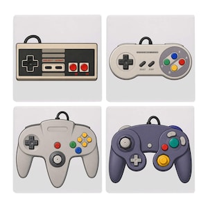 Retro Controller Ceramic Coasters, NES SNES N64 GameCube Inspired Set, Raised 3D Tactile Texture
