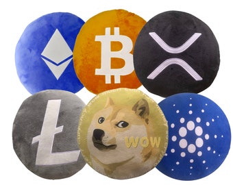 Crypto Pillows Variety Pack (Pick 6)  - Embroidered Round Stuffed Plush Crypto Pillows by BlockCraft.shop 6 Plush Pillows