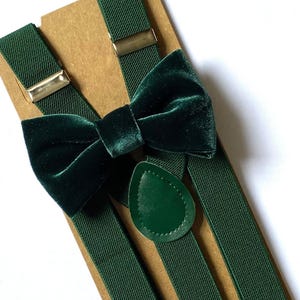Emerald Green Bow Tie & Suspenders Dark Green Velvet Bow Tie Wedding Groomsmen Outfit Emerald Green Suspenders Ring Boy Outfit Green Velvet