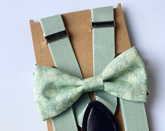 Pale sage bow tie & suspenders set All sizes pale eucalyptus bow tie Combo your own set Groomsmen bow tie and suspenders