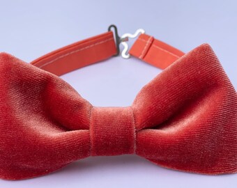 Poppy velvet bow tie, fall wedding bow tie, dusty orang bow tie, baby-toddler-kids-teen-adult bow tie, velvet bow ties