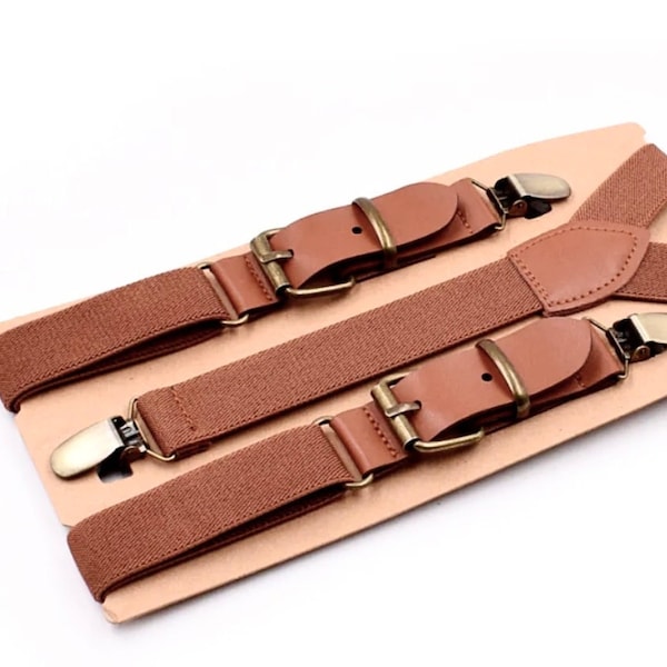 Men Cognac Brown Leather Suspenders Rustic Wedding Suspenders for ring bearer Brown Suspenders Gift For Groomsmen