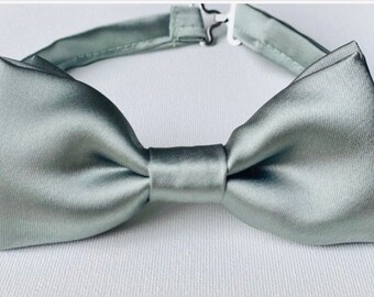 Sage satin bow tie Adult Baby Boys Bowtie- dark sage necktie Wedding groomsmen adjustable strap bow tie