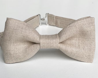 Natural Linen Bow Tie-Mens Bow Ties-Rustic Grooms Bow Tie- Beige Bow Tie Boys-Kids Bow Tie-Baby Boy Linen Bow Tie-Rustic Linen Bow Ties