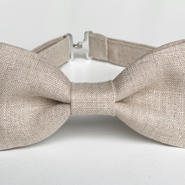 Natural Linen Bow Tie-Mens Bow Ties-Rustic Grooms Bow Tie- Beige Bow Tie Boys-Kids Bow Tie-Baby Boy Linen Bow Tie-Rustic Linen Bow Ties