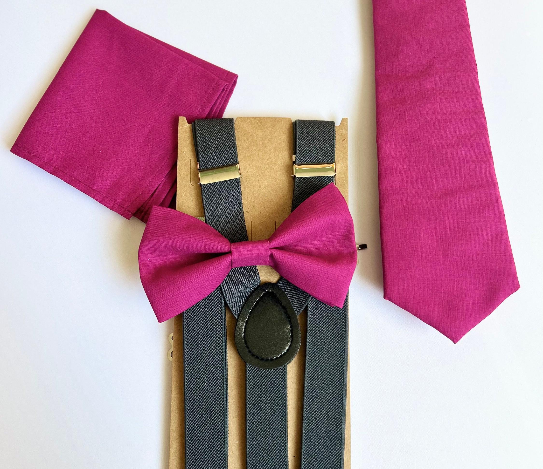 Magenta Pink Bow Tie Long Tie pocket Square suspenders Mens and Boys Bow Tie Suspenders Magenta Skinny Tie Built Your Own Set Dark Pink Etsy
