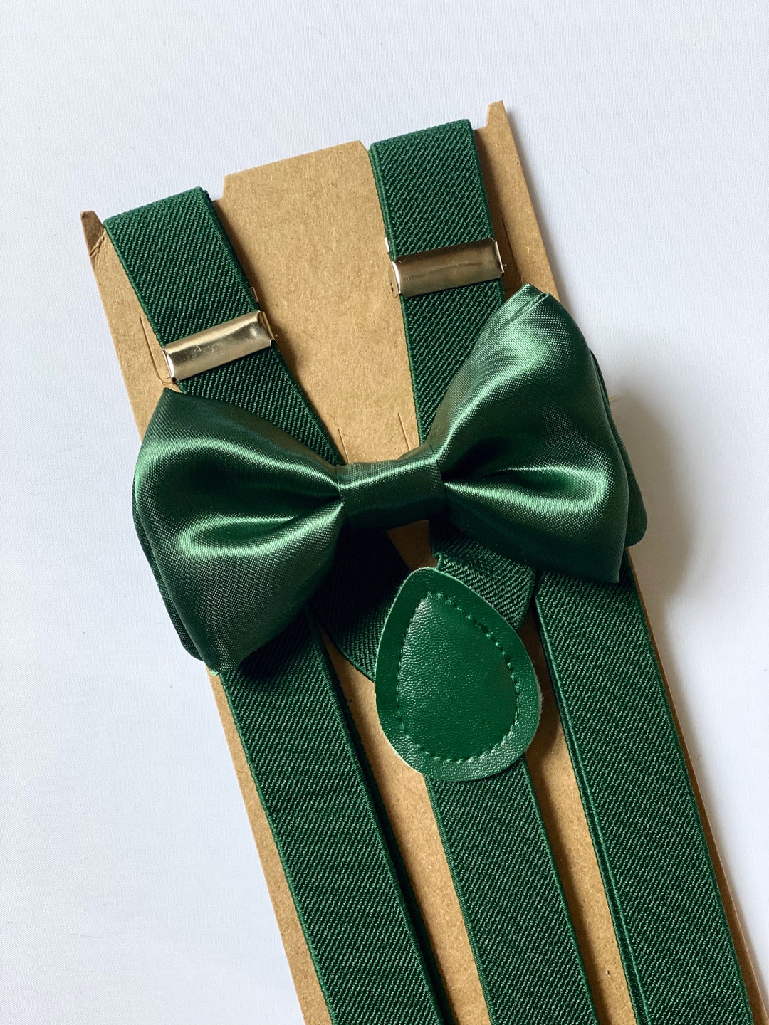 Hunter Green Silk Bow Tie & Dark Green Suspenders All Sizes Groomsmen ...