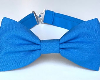 Cobalt Blue Cotton Bow Tie Adjustable Strap Bowtie Groomsmen Ring Bearer Outfit Boys Blue Bow Tie Winter Wedding Ideas Bow Ties for Men