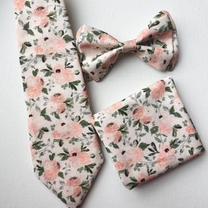 Dusty Green and blush coral floral necktie, Vintage floral necktie for men-teen-kids-toddler, baby floral bow tie, pocket square, bow ties