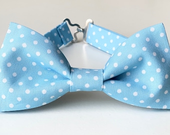 Blue cotton bow tie, blue white dots bow tie, kids bow tie, Easter bowtie, sky blue bow tie boys, bow ties for men, prom bow tie, baby boy