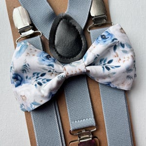 Dusty blue and champagne floral bow tie, Necktie, Pocket Square, Mens dusty blue bow tie , Bow ties for kids, Matching Adult & Boys bow ties
