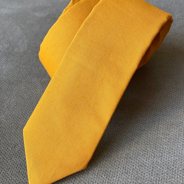 Corbata mostaza-Collar amarillo oscuro- Corbatas para hombres- Corbata de algodón para padrinos de boda- Corbata de boda de otoño-Corbata de adulto