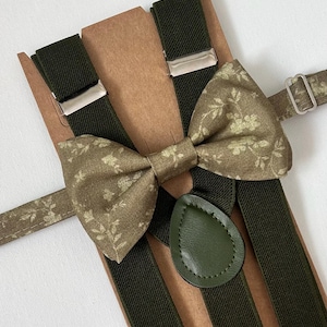 Olive green bow tie , dark Olive green suspenders, Olive floral bow tie for men and kids, Olive wedding bow ties for groomsmen, ring boy