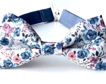 Dusty Blue Floral Bow Tie | Dusty Blue and Mauve Bow Tie | Men’s Bow Ties | Grooms Bow Tie | Kids Bow Tie | Dusty Blue Wedding Bow Tie