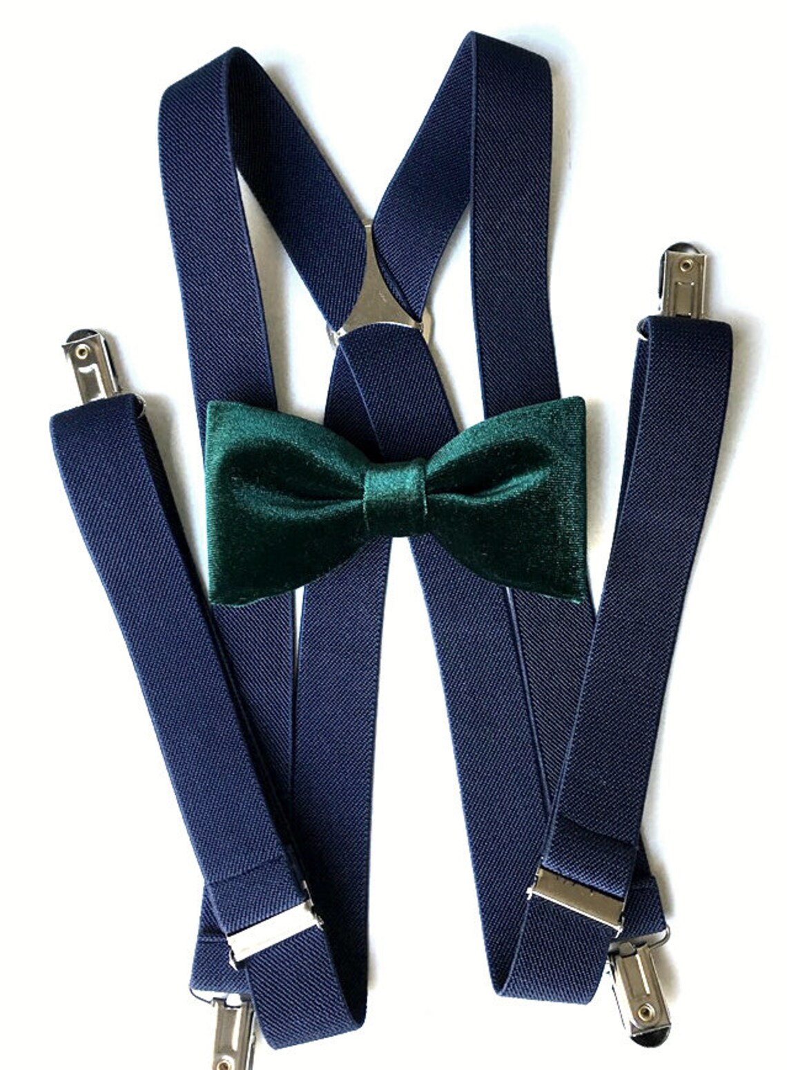 Navy Suspenders & Green Velvet Bow Tie SET Etsy