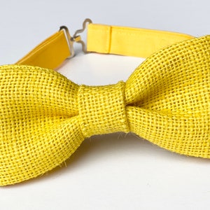 Yellow Burlap Bow Tie | Wedding Bow Ties | Lemon Bow Tie | Rustic Bow Tie | Men’s-Teen-Kids-Toddler-Baby Boy Bow Ties | Groomsmen Bow Ties