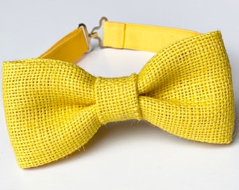 Yellow Burlap Bow Tie | Wedding Bow Ties | Lemon Bow Tie | Rustic Bow Tie | Men’s-Teen-Kids-Toddler-Baby Boy Bow Ties | Groomsmen Bow Ties