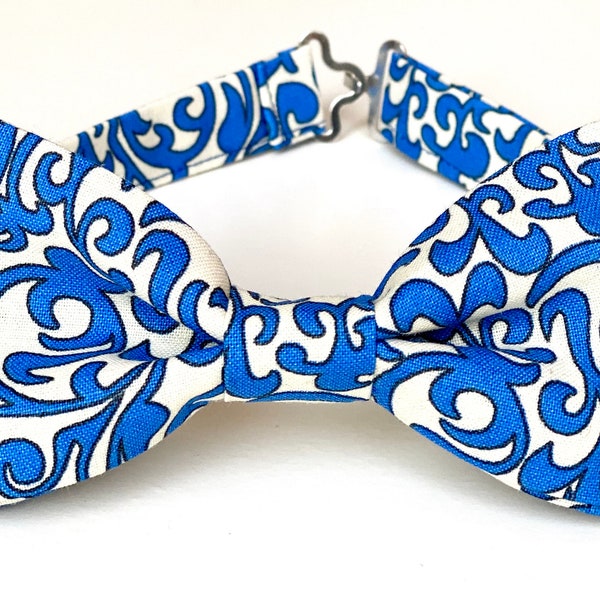 Royal Damask Bow Tie-Royal Blue Bow Tie- Royal Blue Groomsmen Bow Ties-Baby Toddler Kids Teen Adult Bow Tie- Bright Blue Bow Ties For Men