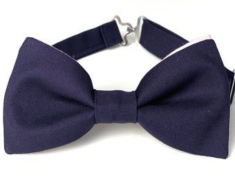 Navy Blue And Blush Pink Bow Tie | Bow Ties For Men | Dark Navy Bow Tie | Grooms Bow Tie | Kids Bow Tie | Ring Bearer Bow Tie | Wedding Tie