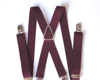 Mens Elastic Suspenders | Burgundy Suspenders | Kids Suspenders | Wine Groomsmen Suspenders | Wedding Suspenders | Ring Bearer Outfit