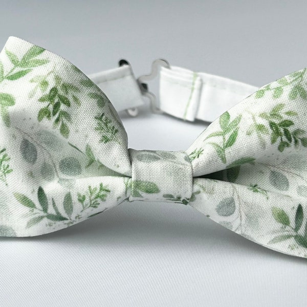 White green eucalyptus leaves bow tie, Sage bow tie for men, Gage bow tie and suspenders set, kids bow tie, Grooms outfit, Bow ties for boys