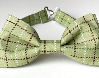 Olive Plaid Bow Tie- Green Bow Ties - Olive Green Bow Ties For Men- Toddler Bow Tie- Boys Outfit-Brown Plaid Bow Tie Boys Bow Tie Kids Baby