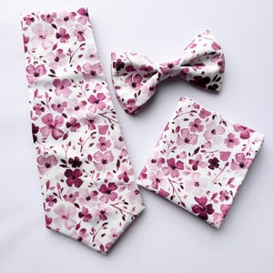 Boysenberry floral necktie- Purple floral bow tie Wedding long tie for groomsmen- Kids Bow Ties- Ring Bearer Outfit- Floral watercolor ties