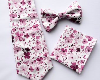 Boysenberry floral necktie- Purple floral bow tie Wedding long tie for groomsmen- Kids Bow Ties- Ring Bearer Outfit- Floral watercolor ties
