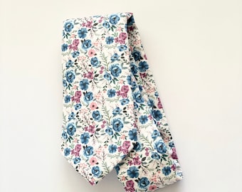 Corbata floral - Corbata normal/delgada color malva azul polvoriento - Traje de padrino de boda - Pañuelo de bolsillo - Pajarita