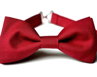 Dark red bow tie for men and kids, crimson bow tie, wedding accessories for groomsmen, deep red baby boy bow tie, bow tie & pocket square