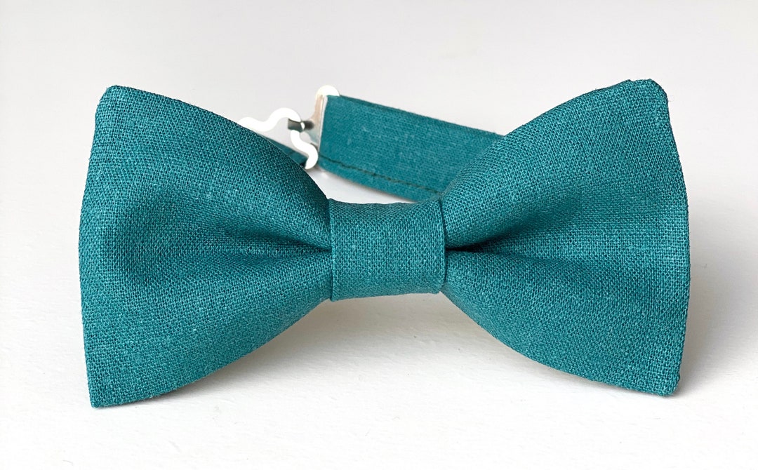 Teal Green Bow Tie, Turquoise Bow Tie, Teal Linen Bow Tie, Bow Ties for
