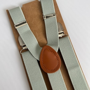 Sage green suspenders, Elastic dusty green suspenders for groomsmen, Ring bearer suspenders, Light Sage Suspenders for men and children Gift