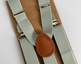 Sage green suspenders, Elastic dusty green suspenders for groomsmen, Ring bearer suspenders, Light Sage Suspenders for men and children Gift