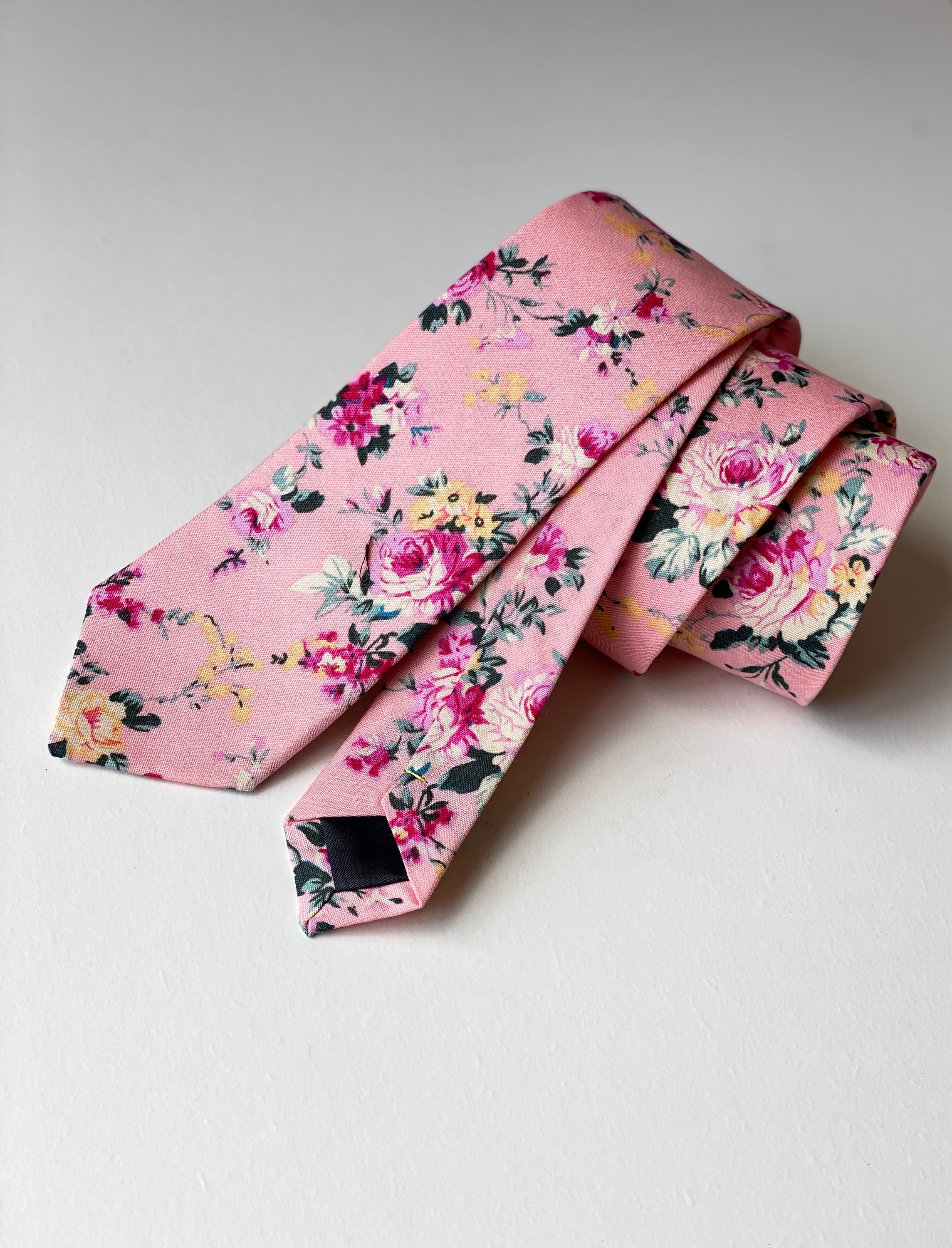 Pink Floral Necktie for Men Skinny Tie Floral Wedding Etsy