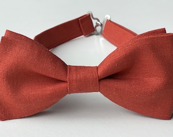 Burnt linen bow tie, dark dusty orange bow tie, wedding bow tie, toddler bow tie, bow ties for men, adult linen bow tie, burn orange bow tie