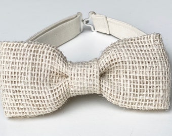 Rustic Burlap Bow Tie | Burlap Groomsmen Bow Ties | Ring Boy Bow Tie | Dusty White Bow Tie | Boy Bow Tie |