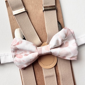 Blush floral bow tie, Spring floral bow tie, Bowtie suspenders set for groomsmen, Ring Boy Blush pink bow ties, Spring wedding bowtie men