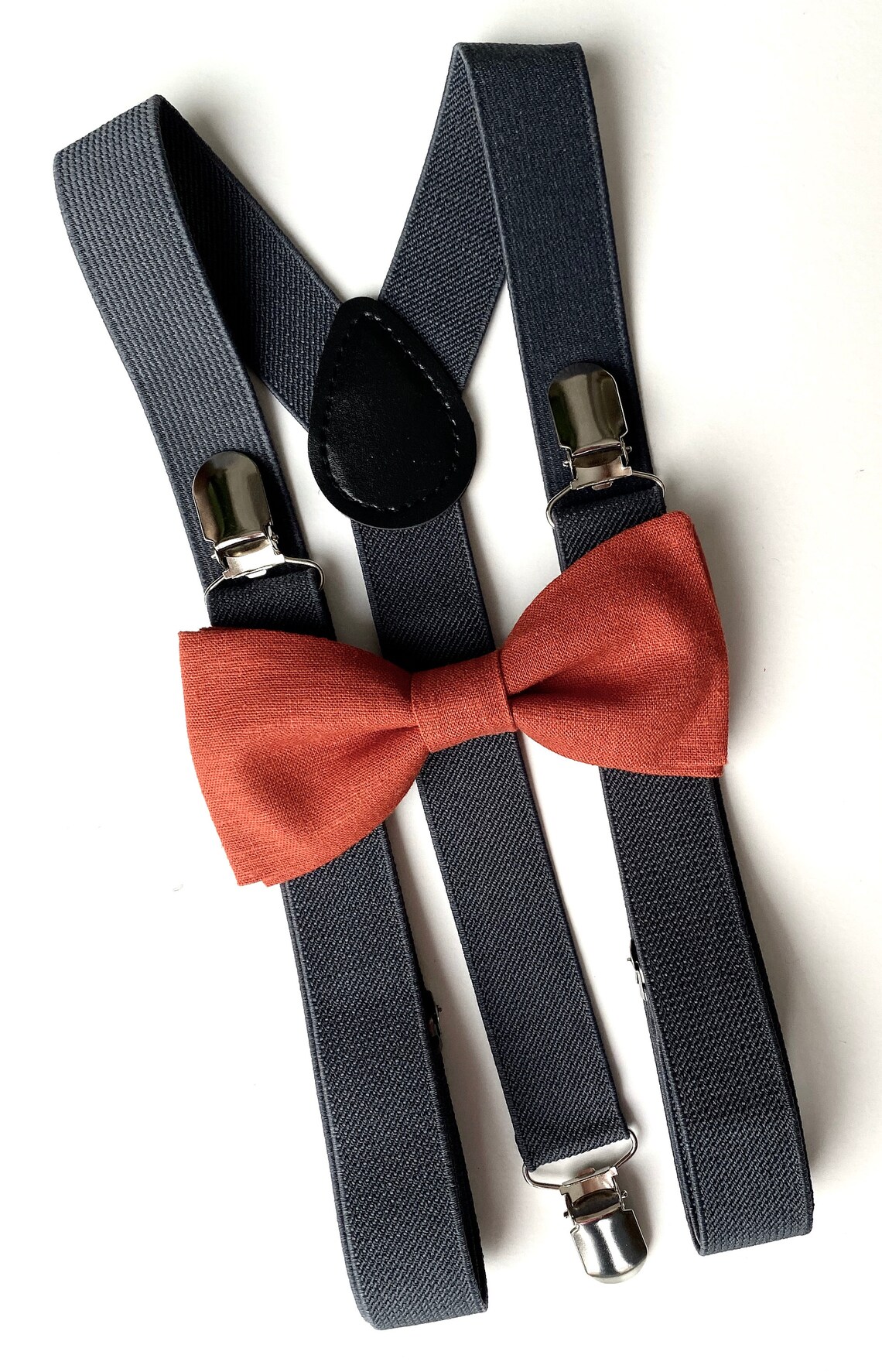 Bow Tie & Suspenders Set Burnt Orange Bow Tiedark Gray Etsy