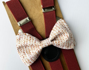 Burnt Orang Floral Bow Tie, Dark Orange Suspenders, Build Your Own Set, All Sizes Bow Tie And Suspenders Set, Dusty Orange Bow Tie, Grooms