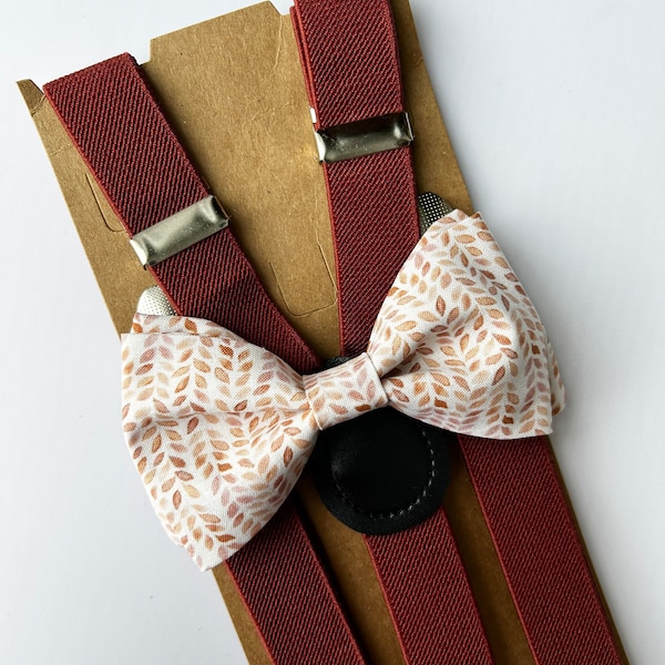 Burnt Orang Floral Bow Tie, Dark Orange Suspenders, Build Your Own Set, All Sizes Bow Tie And Suspenders Set, Dusty Orange Bow Tie, Grooms
