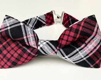 Red Black Silver Plaid Bow Tie | Boys Bow Ties | Christmas Bow Tie for Men and Kids | Christmas Plaid Bow Tie | Toddler Bow Tie |