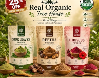 Reetha,Sidr Leaves & Hibiscus Powder | Traditional Hair Care Combo | Natural Botanical Set | (GMP Certified)
