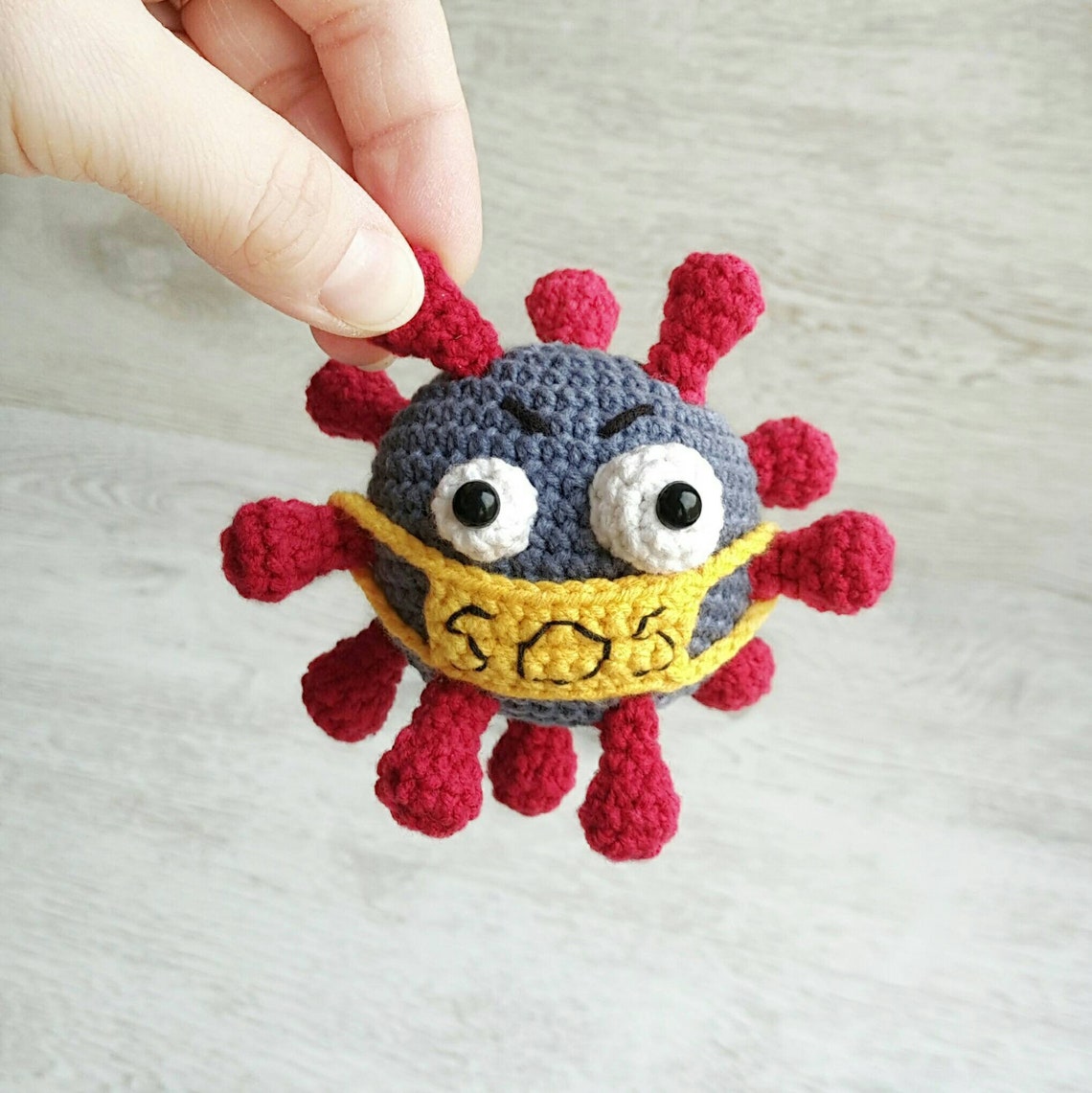 Plush virus in face mask / Crochet personalized virus toy Etsy